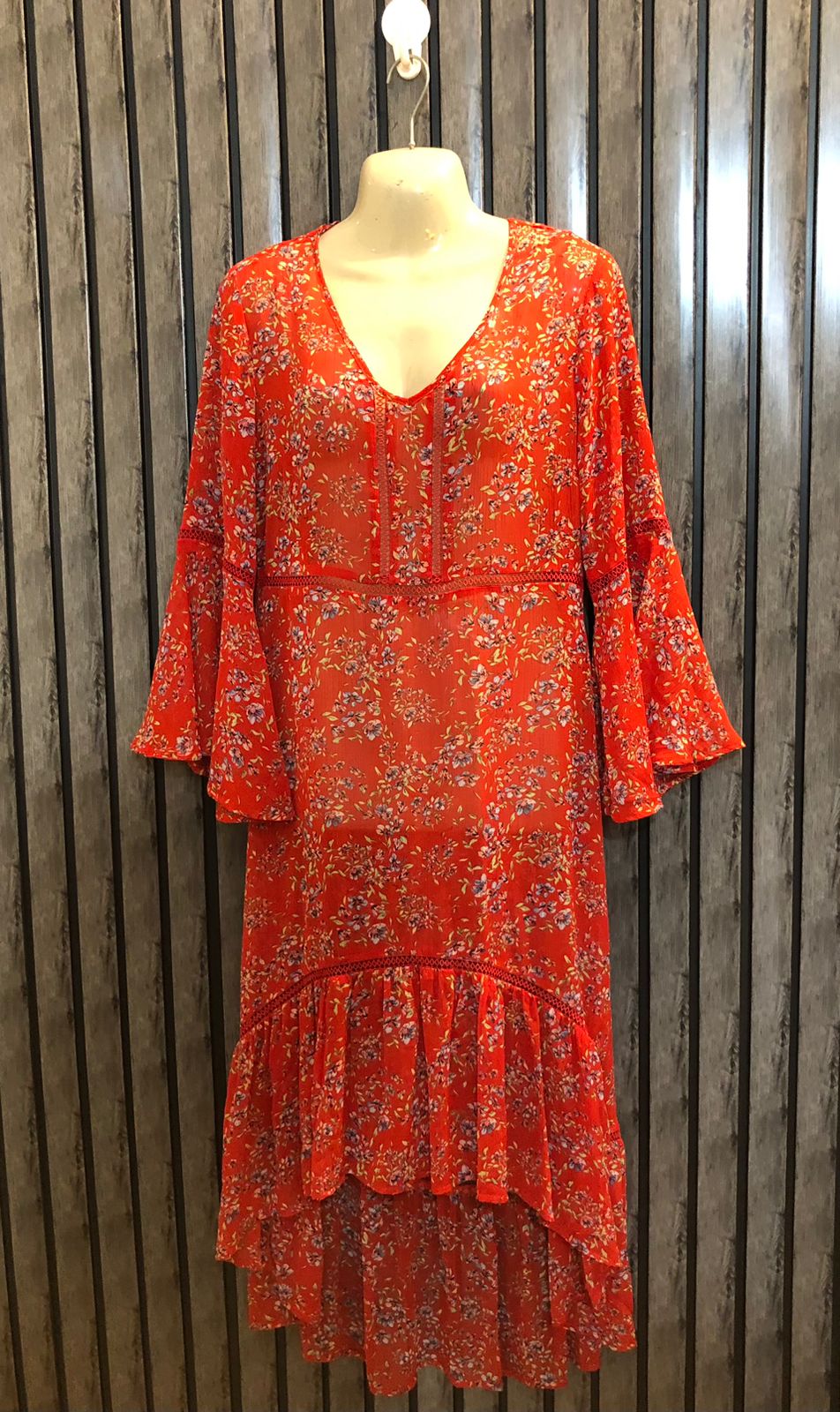 Chest 19  Lenght 38 to 49  Fabric chiffon  Western long maxi