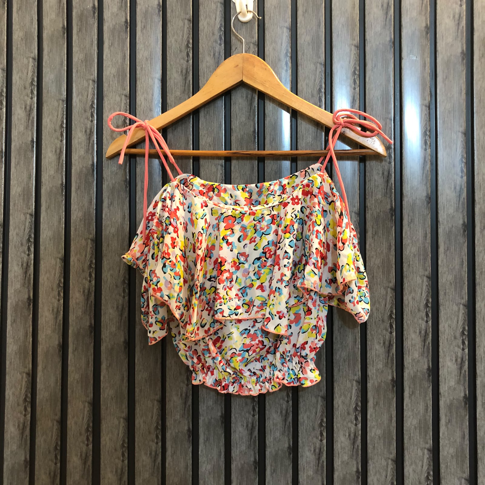 Chest 17  Length 14  Fabric Chiffon Womens Fashion Crop Top